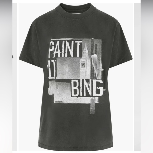 Anine Bing Georgie Washed Black ‘Paint It Bing’ Cotton Tee—L - Picture 3 of 10